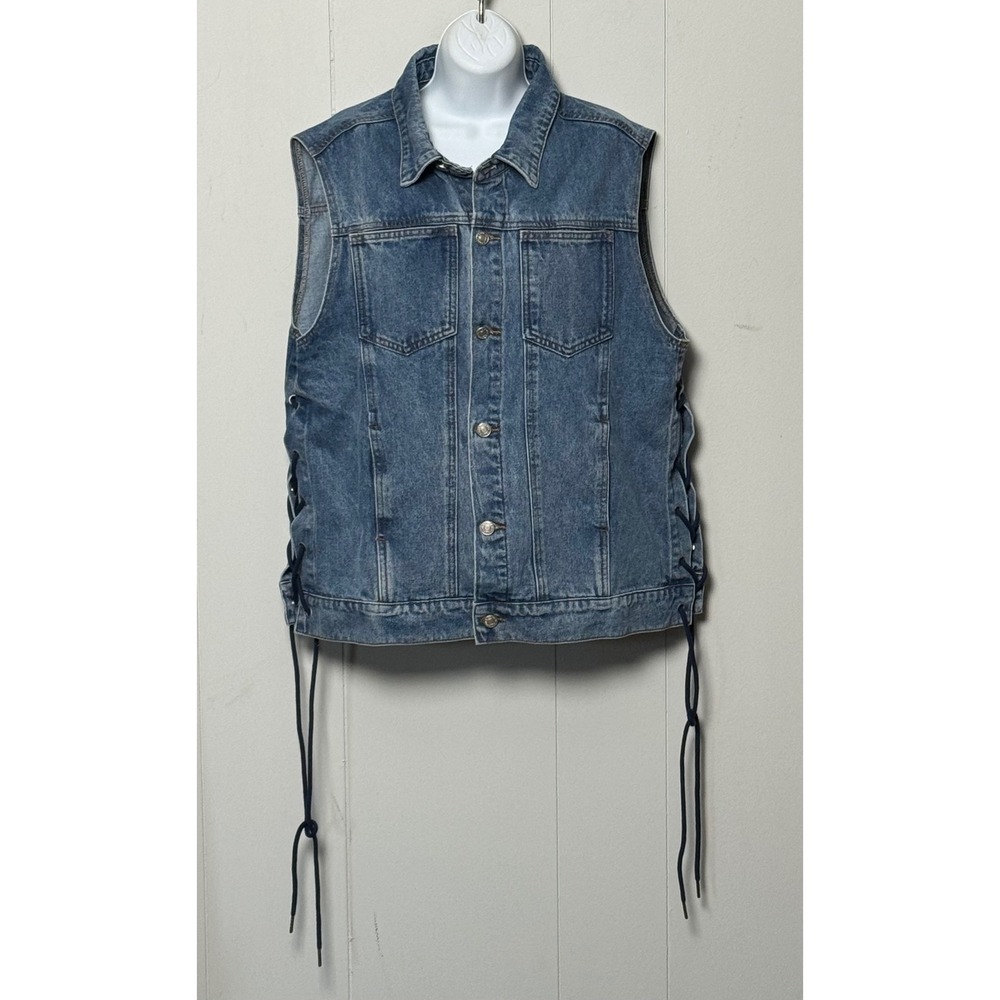 NWT Aaron & Amber Bohme Women's Wash Lace-Up Side Denim Vest Size Medium